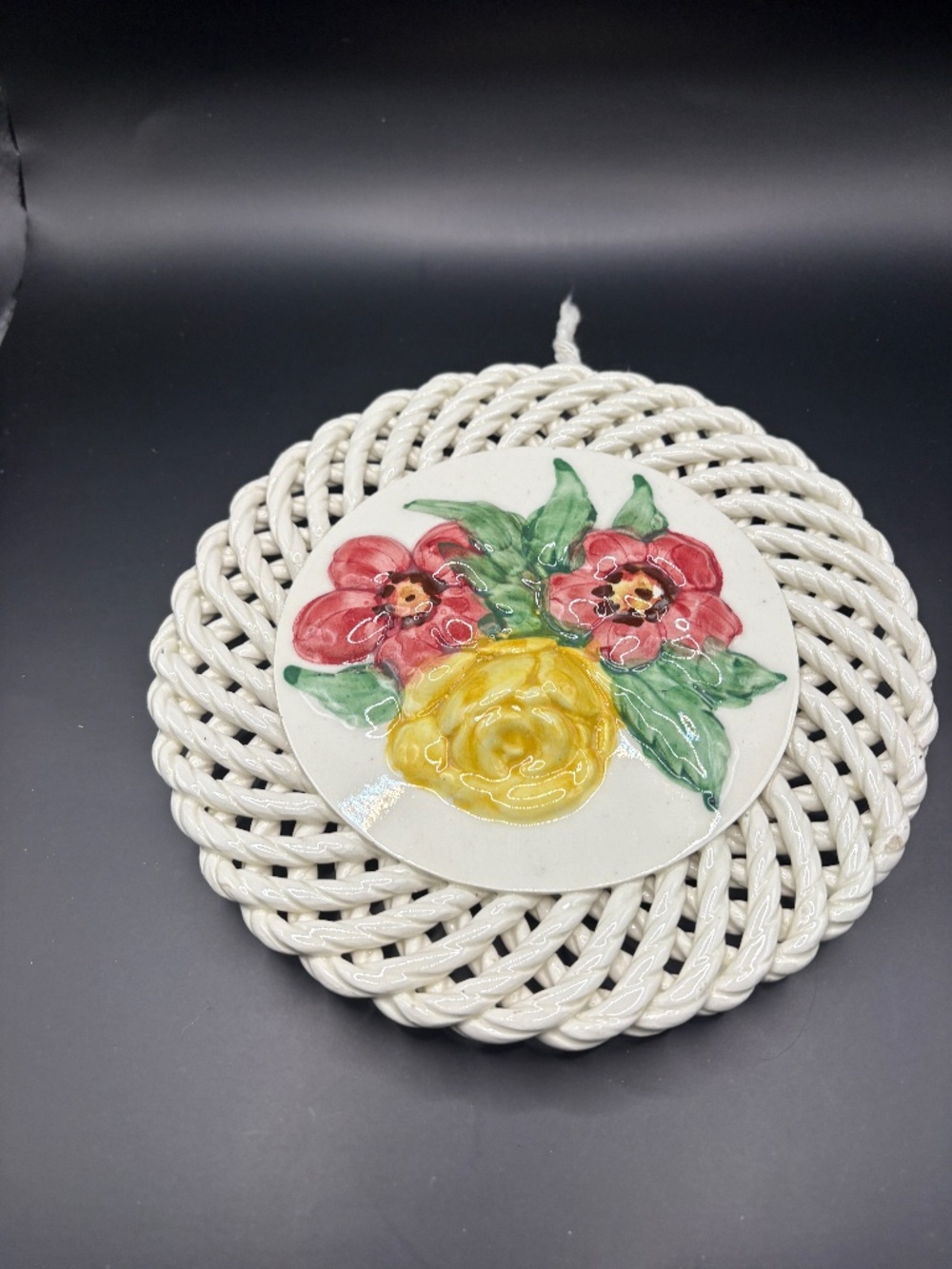 Vintage Three Floral Reticulated Lace Hanging Plate